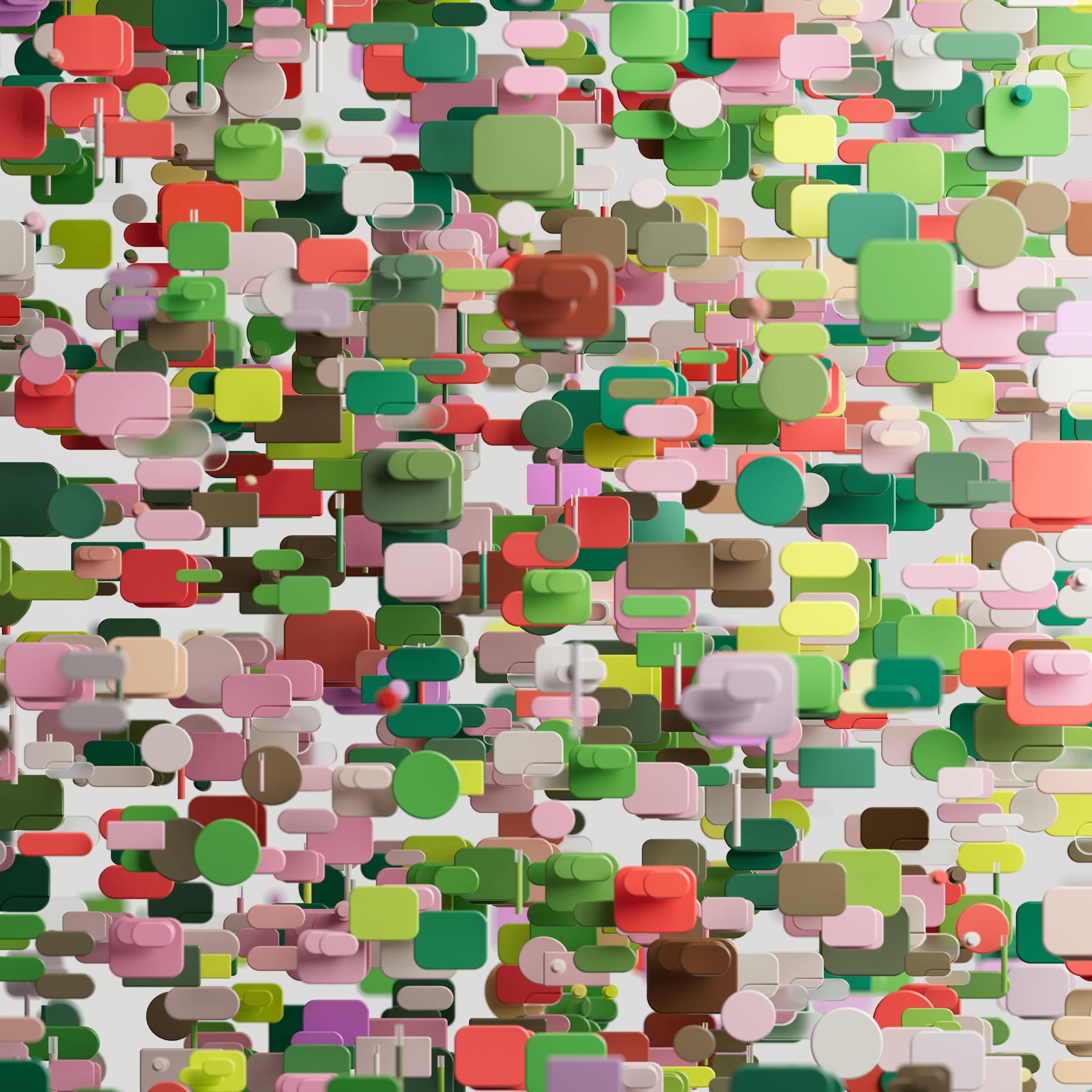Colorful 3D geometric abstract composition with floating rectangles and circles creating a vivid pattern.